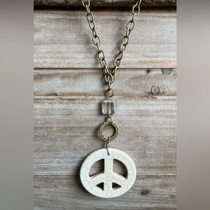 White Groovy Peace Sign Necklace